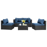 5 Pieces Outdoor Patio Sectional Sofa Couch, Black PE Wicker Furniture Sets