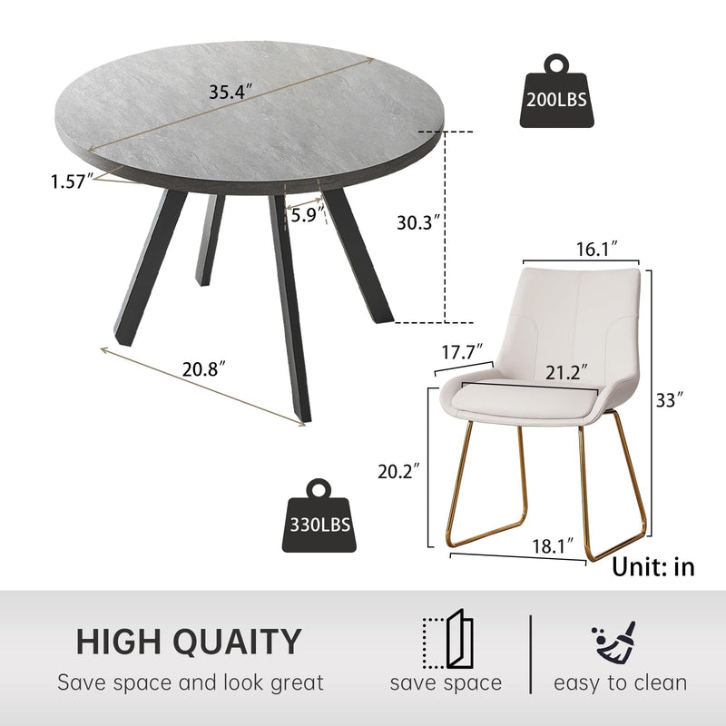 Round Dining Table and Chairs for 4, 5 Pieces MDF Table and PU Chairs Set