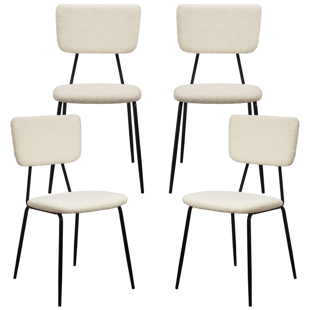 White Dining Room Chairs Set of 4 - Modern Boucle Fabric Kitchen Chairs