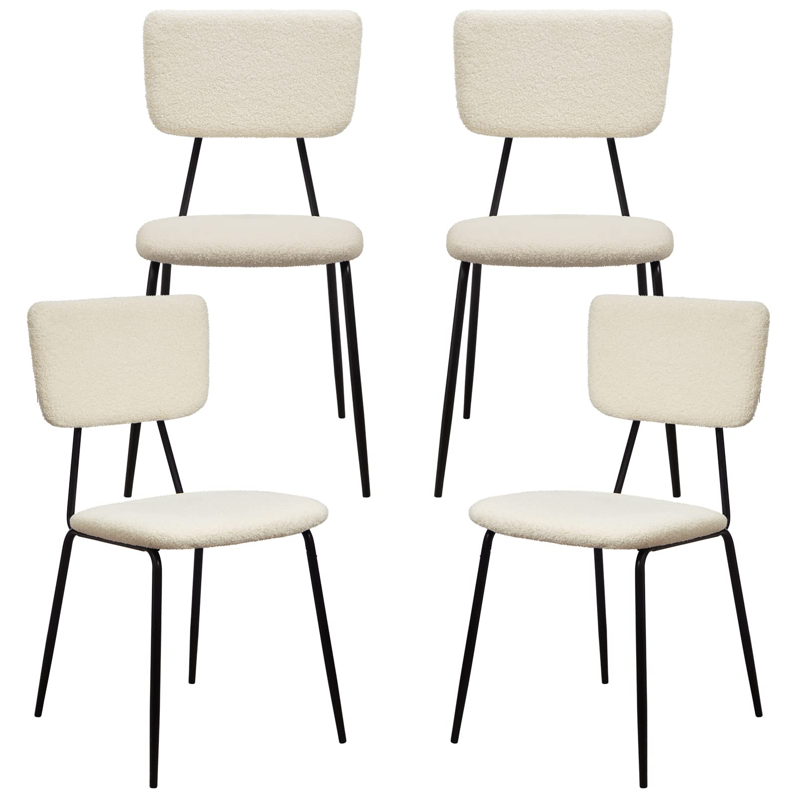 White Dining Room Chairs Set of 4 - Modern Boucle Fabric Kitchen Chairs