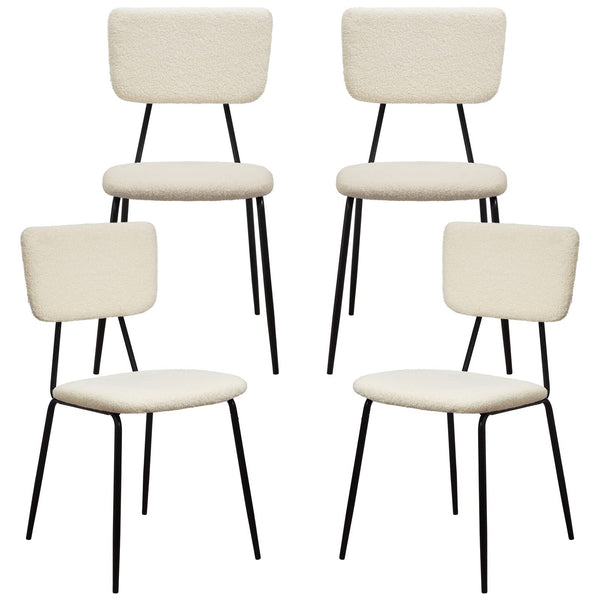 White Dining Room Chairs Set of 4 - Modern Boucle Fabric Kitchen Chairs
