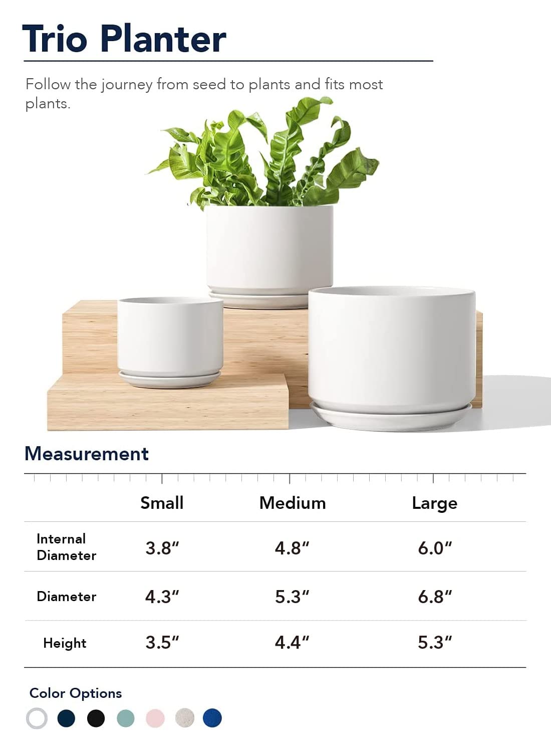 Ceramic Plant Pots, 4.3+5.3+6.8 inch, Set of 3