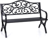 50 Inches Outdoor Garden Bench ,Cast Iron Metal Frame Patio Park Bench with Floral Pattern