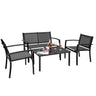 4 Pieces Outdoor Patio Furniture Textilene Modern Conversation Black Bistro Set