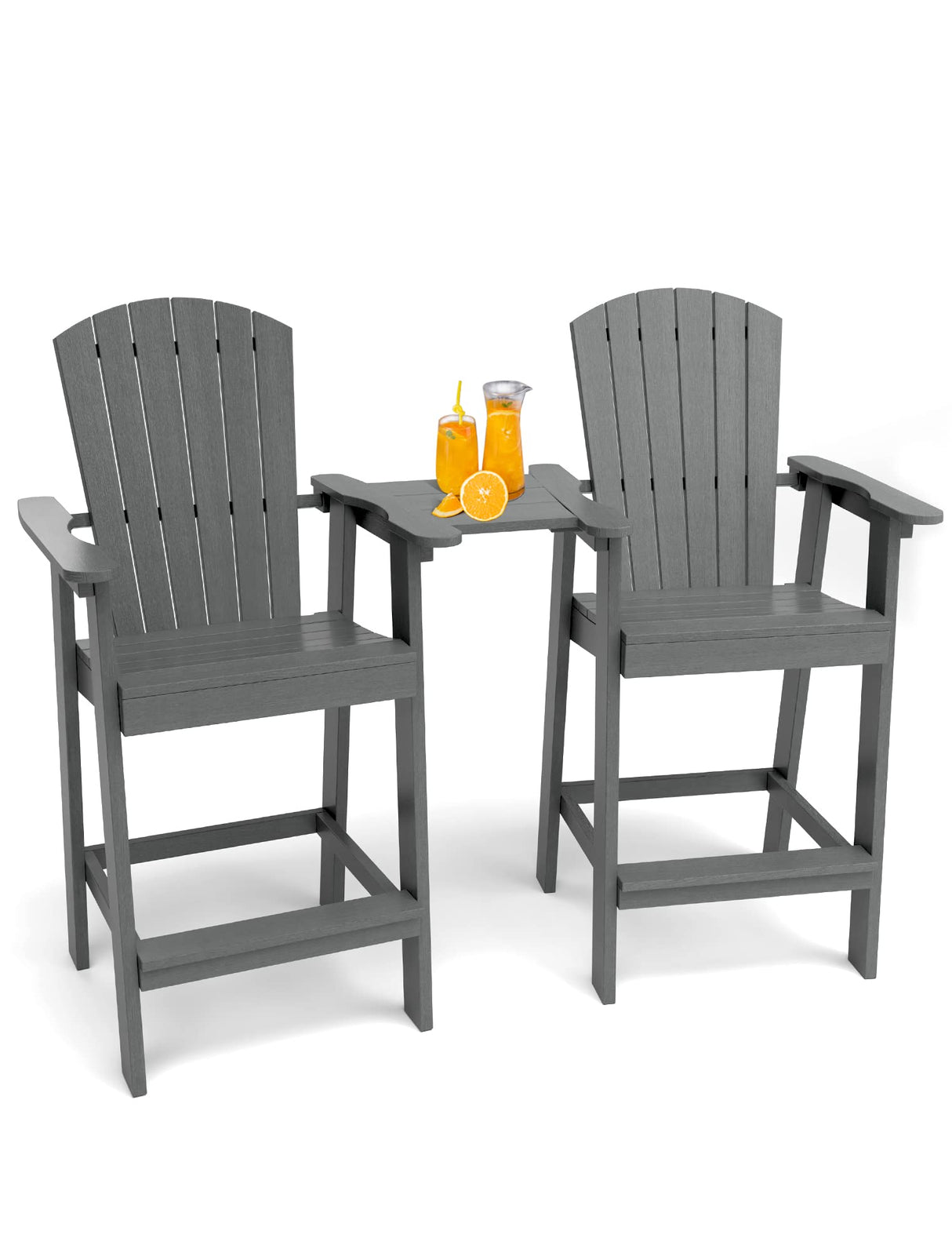 Tall Adirondack Chairs Set of 2, Balcony Chair with Connecting Tray