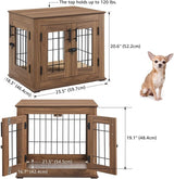 Furniture Style Dog Crate End Table, Wooden Wire Dog Kennel Double Doors with Pet Bed