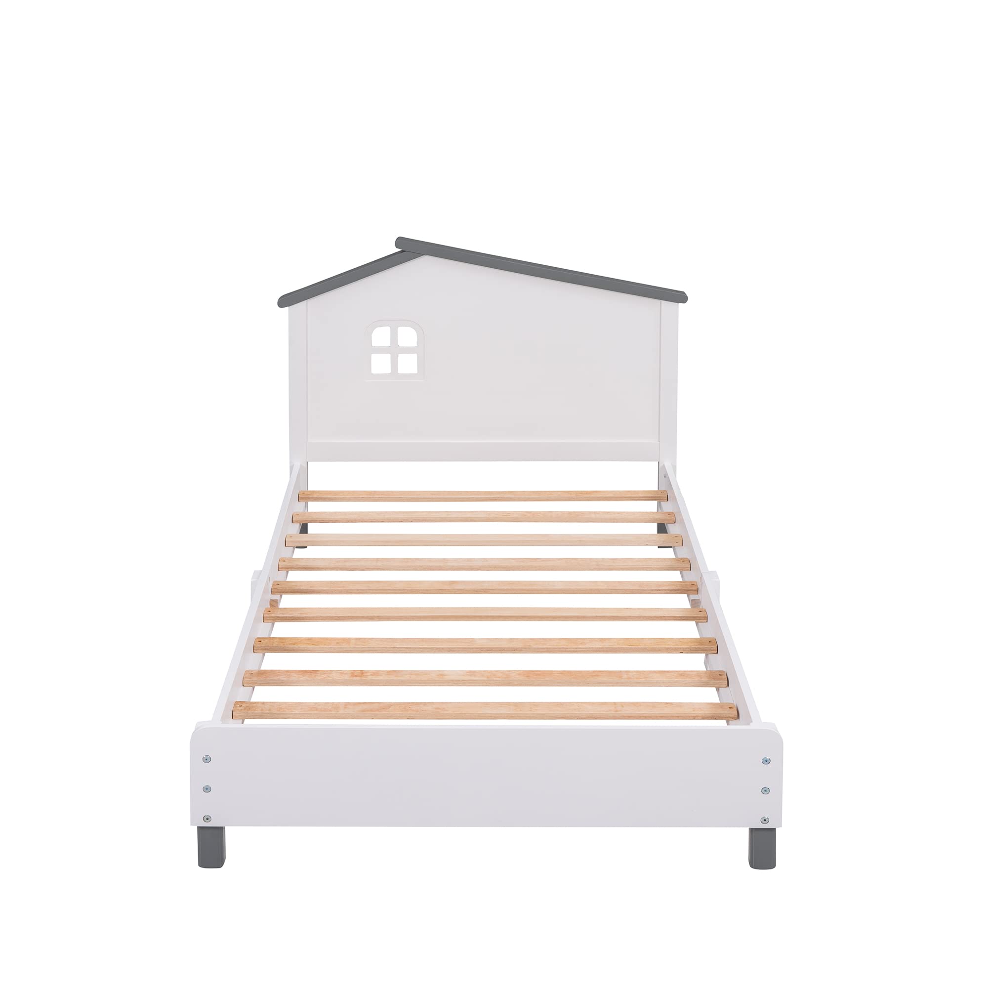 White+Gray 3 Pieces Modern Rustic Wood Furniture Kids House Bed Frame