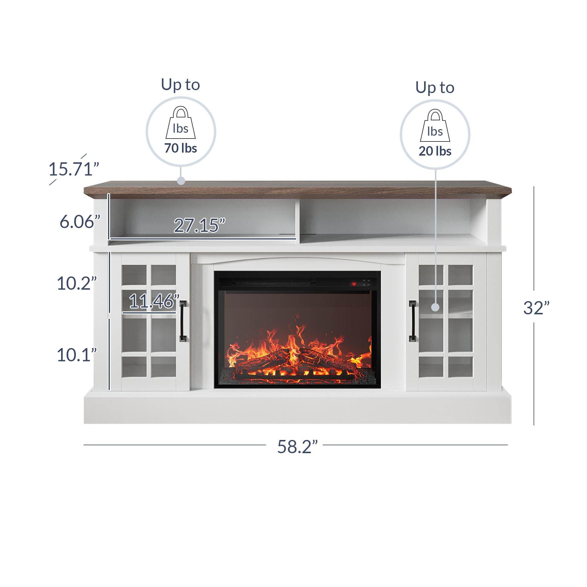 Traditional 58" Rustic TV Stand with 23" Electric Fireplace Heater