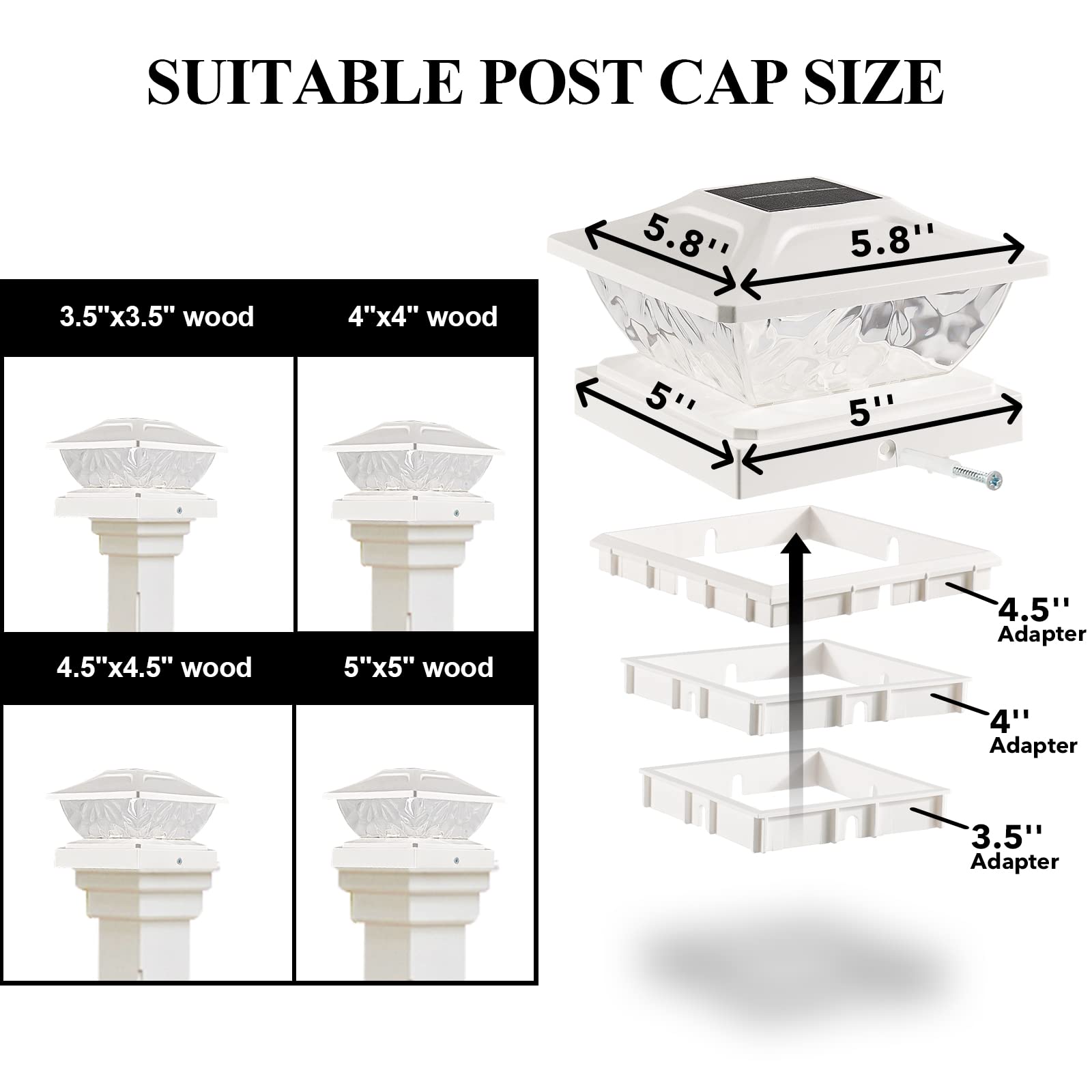 Solar Post Cap Lights Outdoor: 8 Pack Bright 2 Modes LED Fence Deck Lights