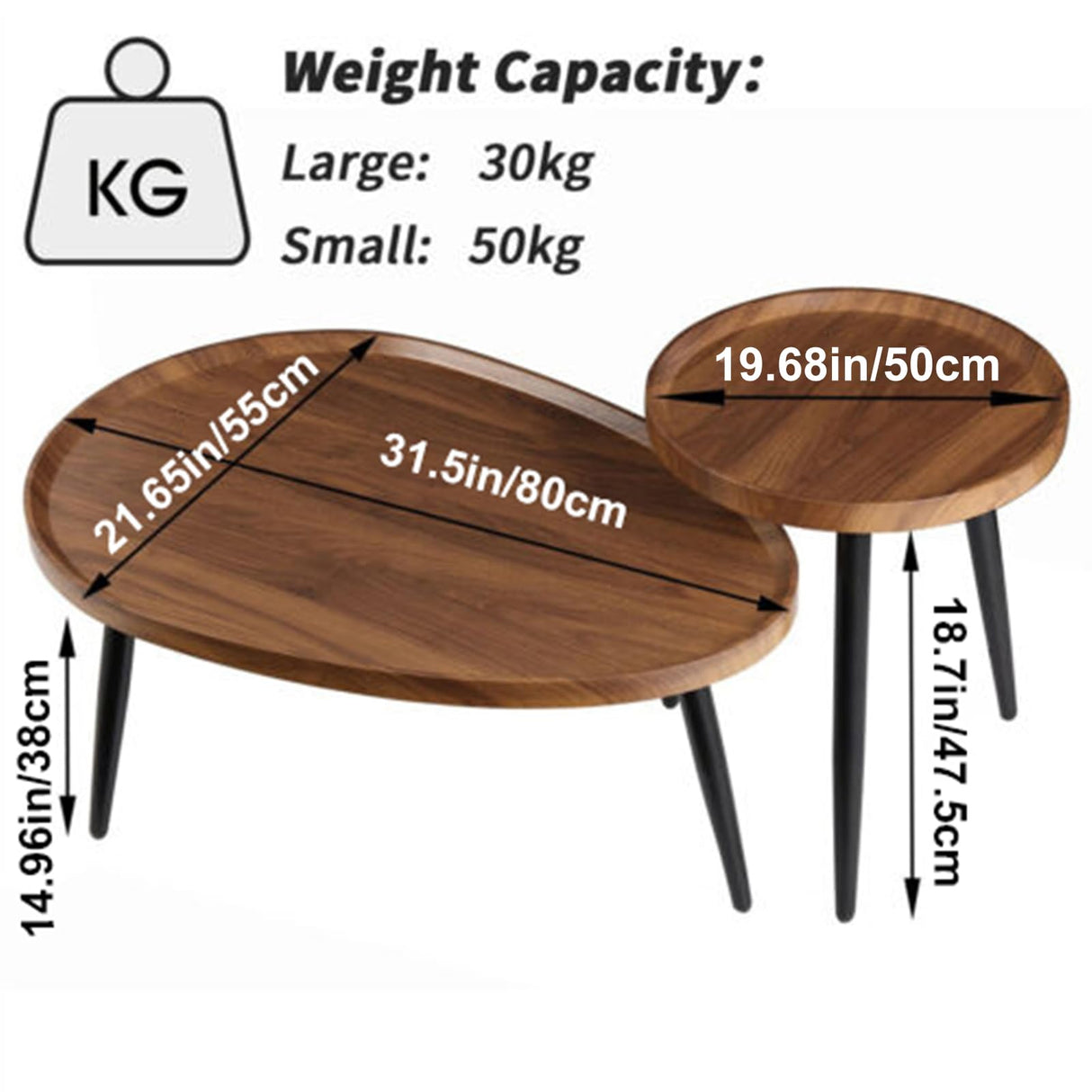 Wooden Nesting Coffee Table Nightstand 1 Set Round Oval Small