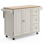 Mobile Kitchen Island Cart with Wood Drop Leaf Breakfast Bar