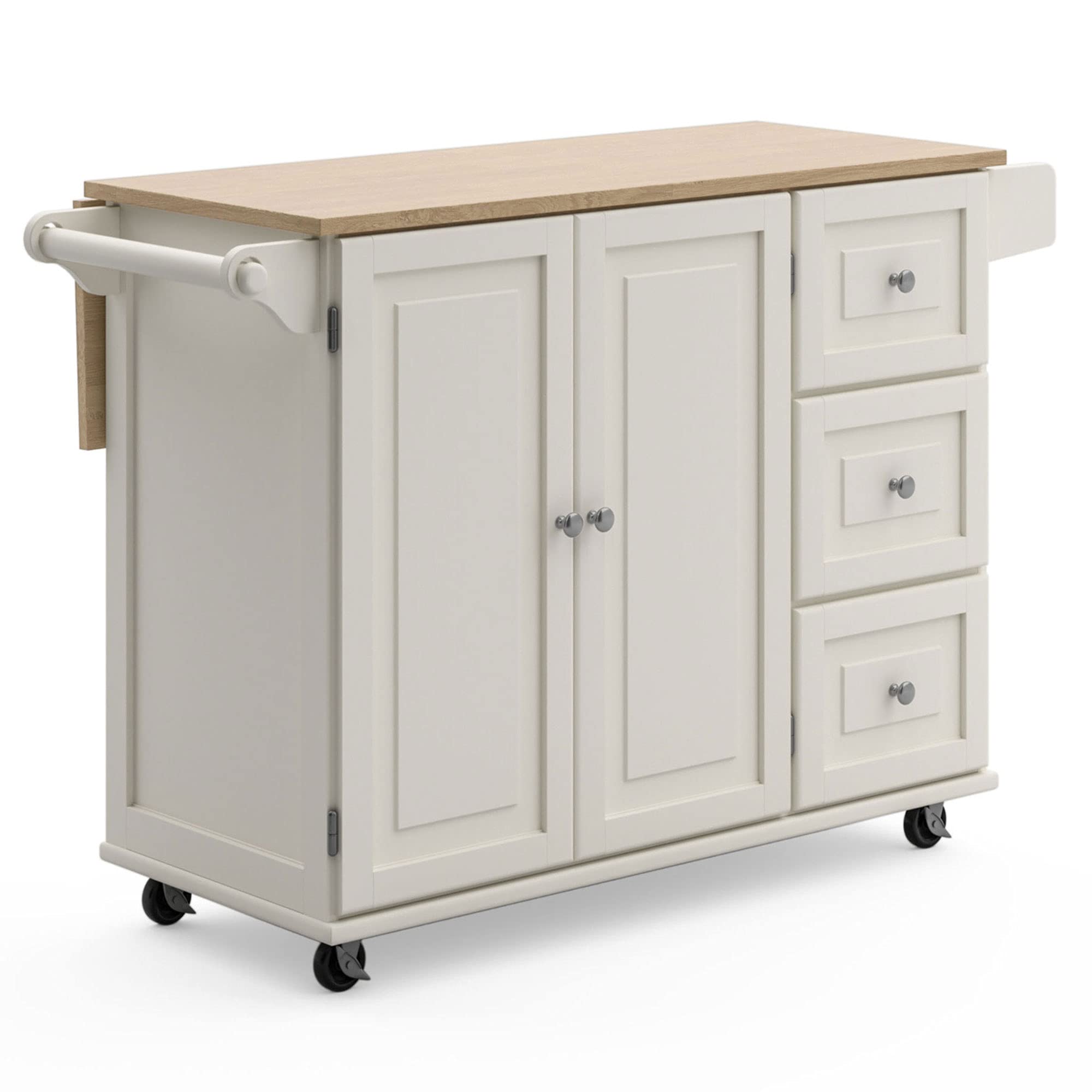 Mobile Kitchen Island Cart with Wood Drop Leaf Breakfast Bar