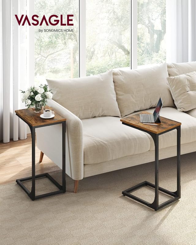 C-Shaped End Table Set of 2, Small Side Table for Couch