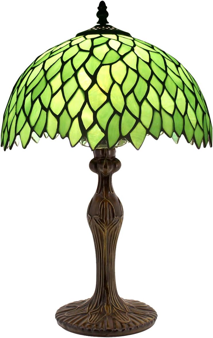Tiffany Table Lamp Green Wisteria Style Stained Glass Desk Bedside