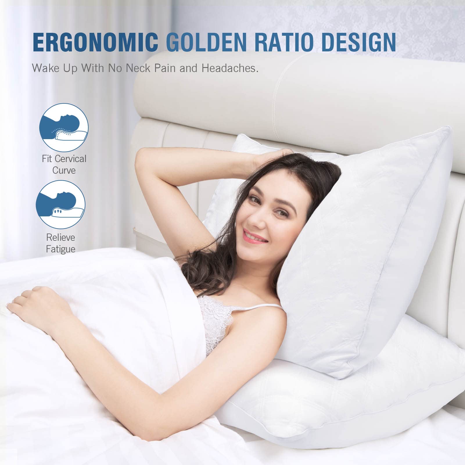 Bed Pillows Standard Size Set of 2, Firm Down Alternative Pillow