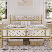 Metal Platform Bed with Arrow Design Headboard and Footboard