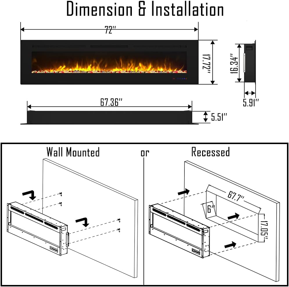 72 inch Wall Mounted &Recessed in Wall Electric