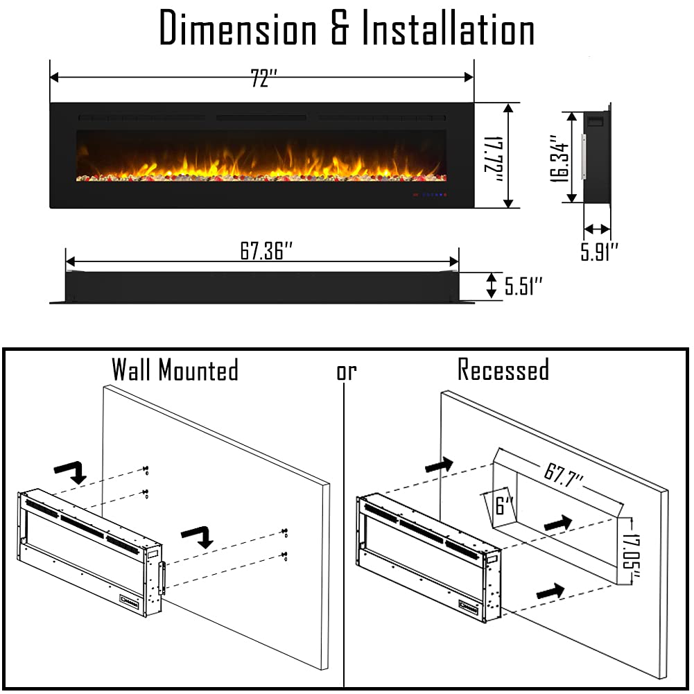 72 inch Wall Mounted &Recessed in Wall Electric
