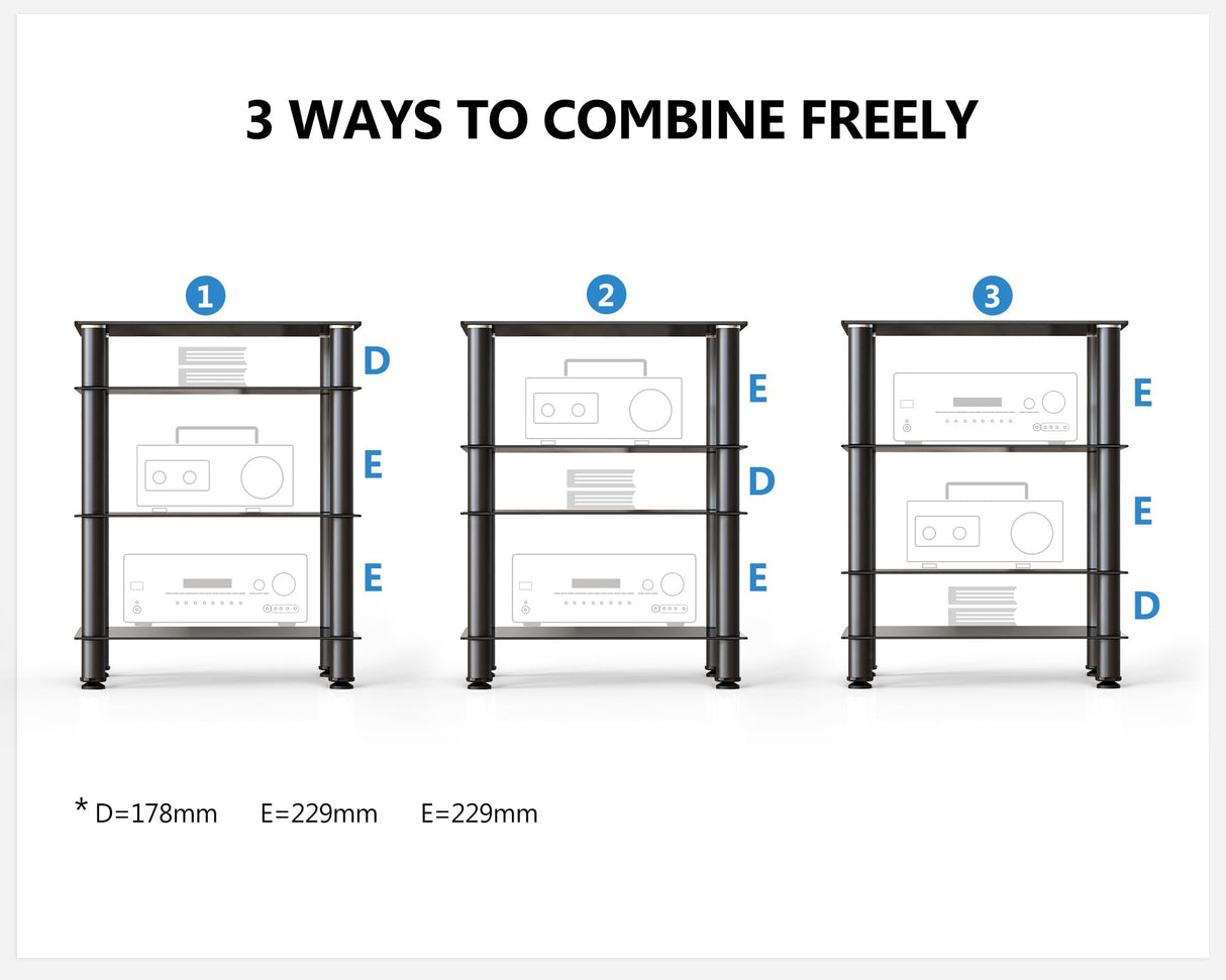 4-Tier Media Stand Audio/Video Component Cabinet with Glass Shelf