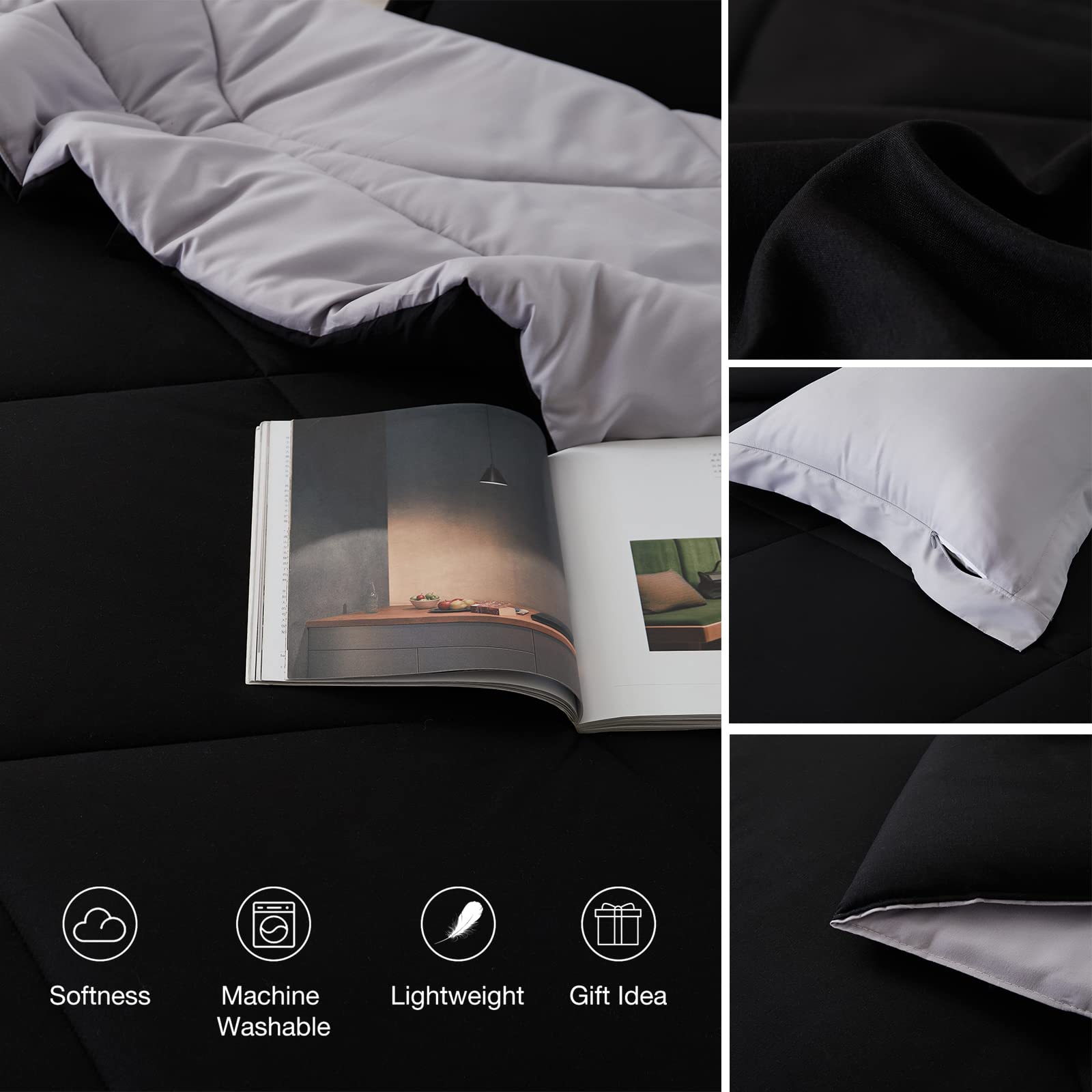 3 Piece Down Alternative Comforter Set Queen Size, All Season Reversible Bed Comforter