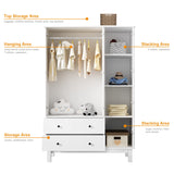 3 Shutter Door Wardorbe Closet with Drawers & Shelves, Armoire Wardrobe Closet with Hanging Rod