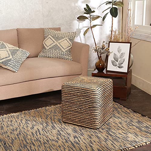 Cube Pouf Foot Stool Ottoman -Jute Braided Pouffe Poof Accent Chair Footrest