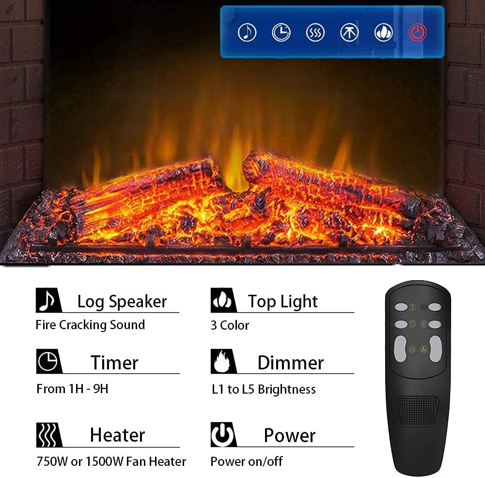 Retro Recessed Fireplace Heater with Fire Cracking Sound