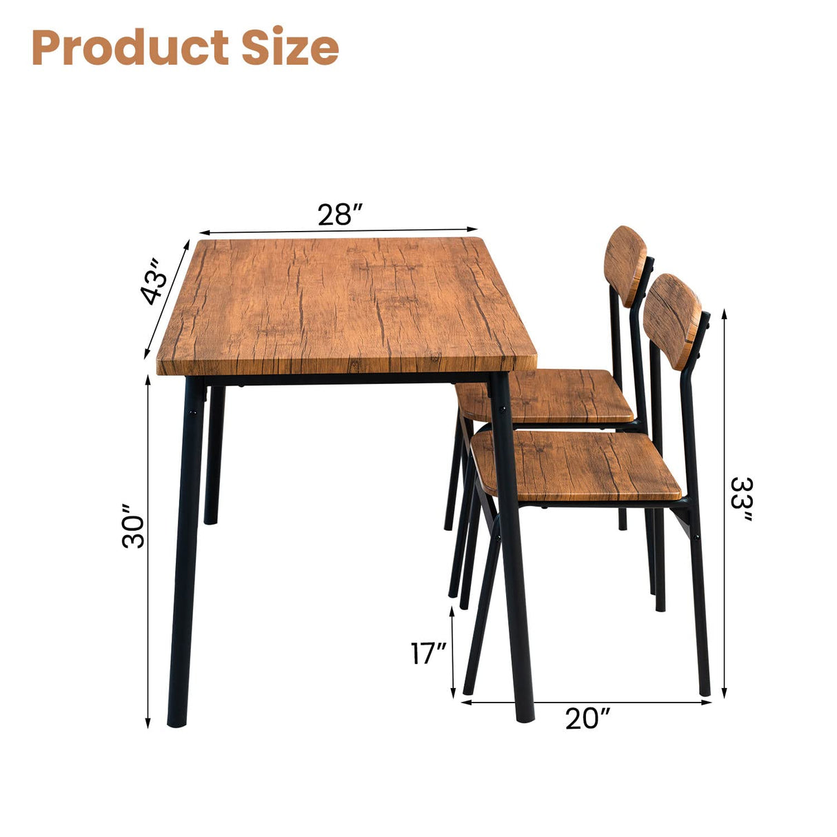 43 Inch Dining Table Set for 4