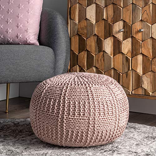 Berlin Casual Knitted Filled Ottoman Pouf, Blush