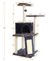 Cat Tree for Indoor Cats 43 Inch Tall Cat Climbing Tower with Sisal-Covered