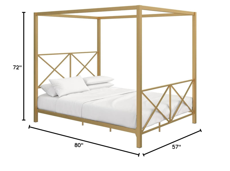 Rosedale Metal Canopy Bed Frame with Four Poster Design and Geometric Accented Headboard