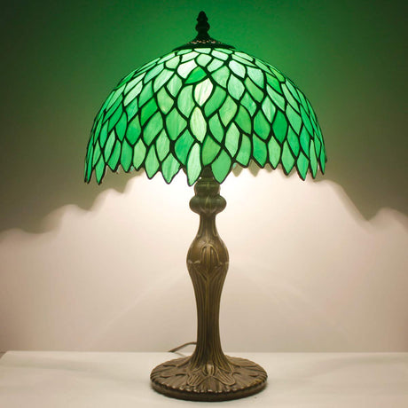 Tiffany Table Lamp Green Wisteria Style Stained Glass Desk Bedside