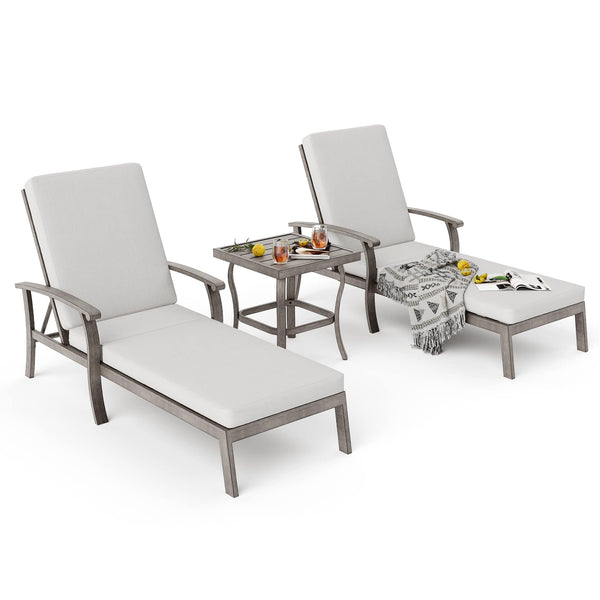 Aluminum Patio Chaise Lounge Set 3 Pieces, Aluminum Patio Lounge Chair with Side Table