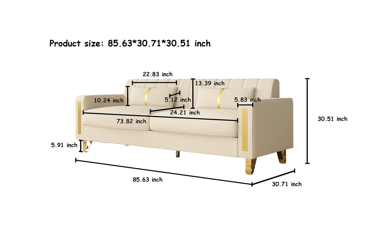 , 86" Large Loveseat Sectional Sofa Couch with Gold Legs for 3-4 Persons