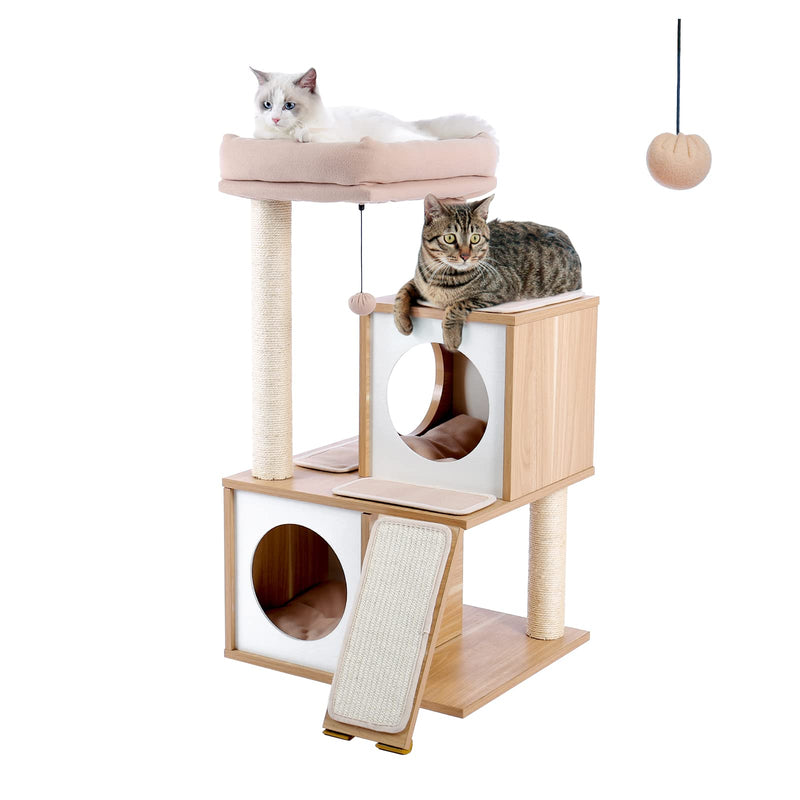 Cat Tree 35 Inches Wooden Cat Tower with Double Condos, Spacious Perch