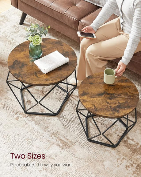 Small Coffee Table Set of 2, Round Coffee Table with Steel Frame