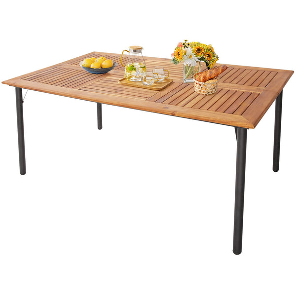 Patio Acacia Wood Dining Table for 6 Persons, Large Rectangular Dining Table