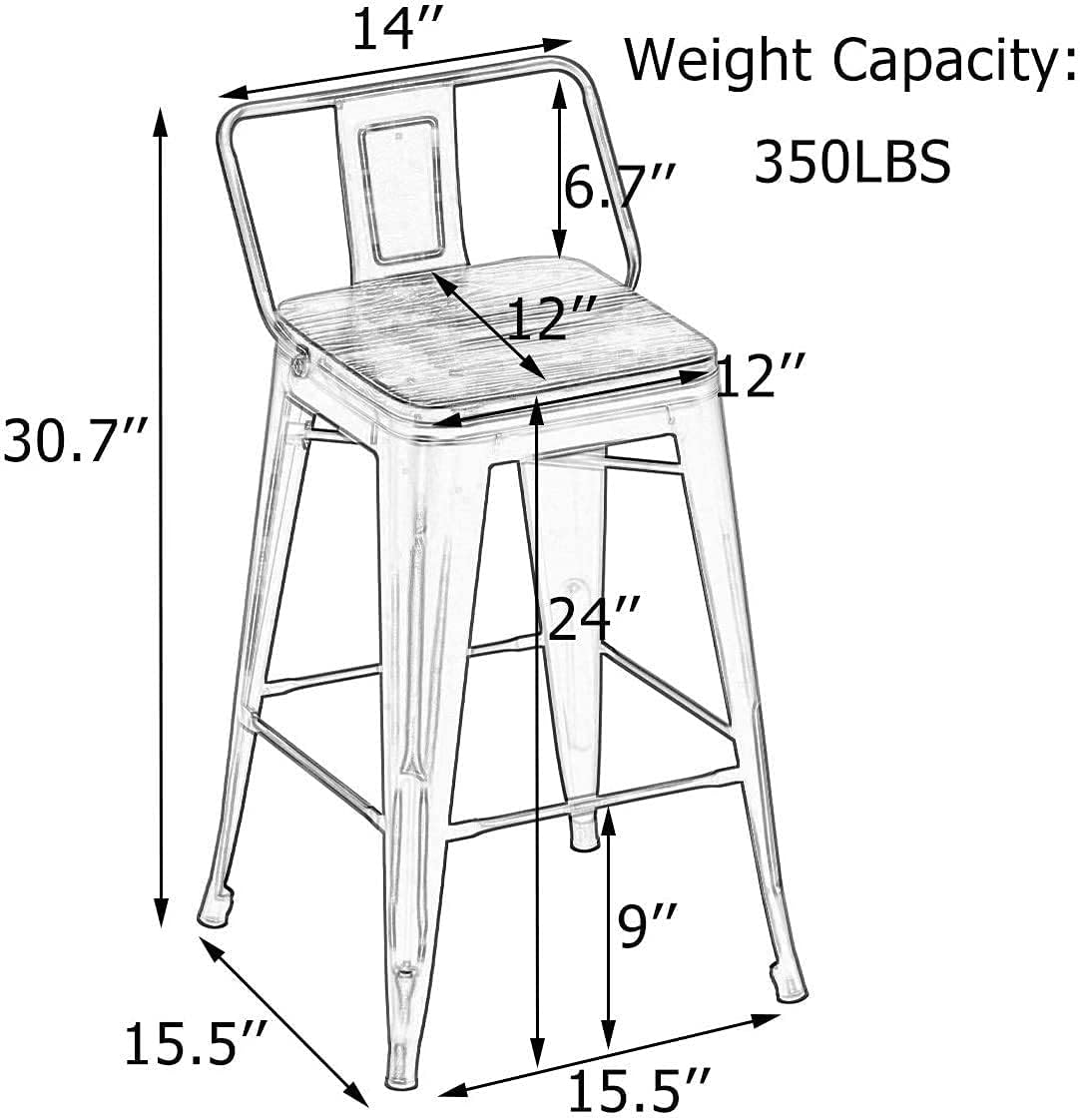 24 Inch Swivel Bar Stools Set of 4 Counter Height Stools Industrial Metal Barstools