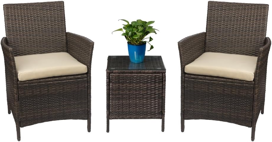 3 Pieces Patio Furniture Sets Clearance Rattan Wicker Chairs with Table