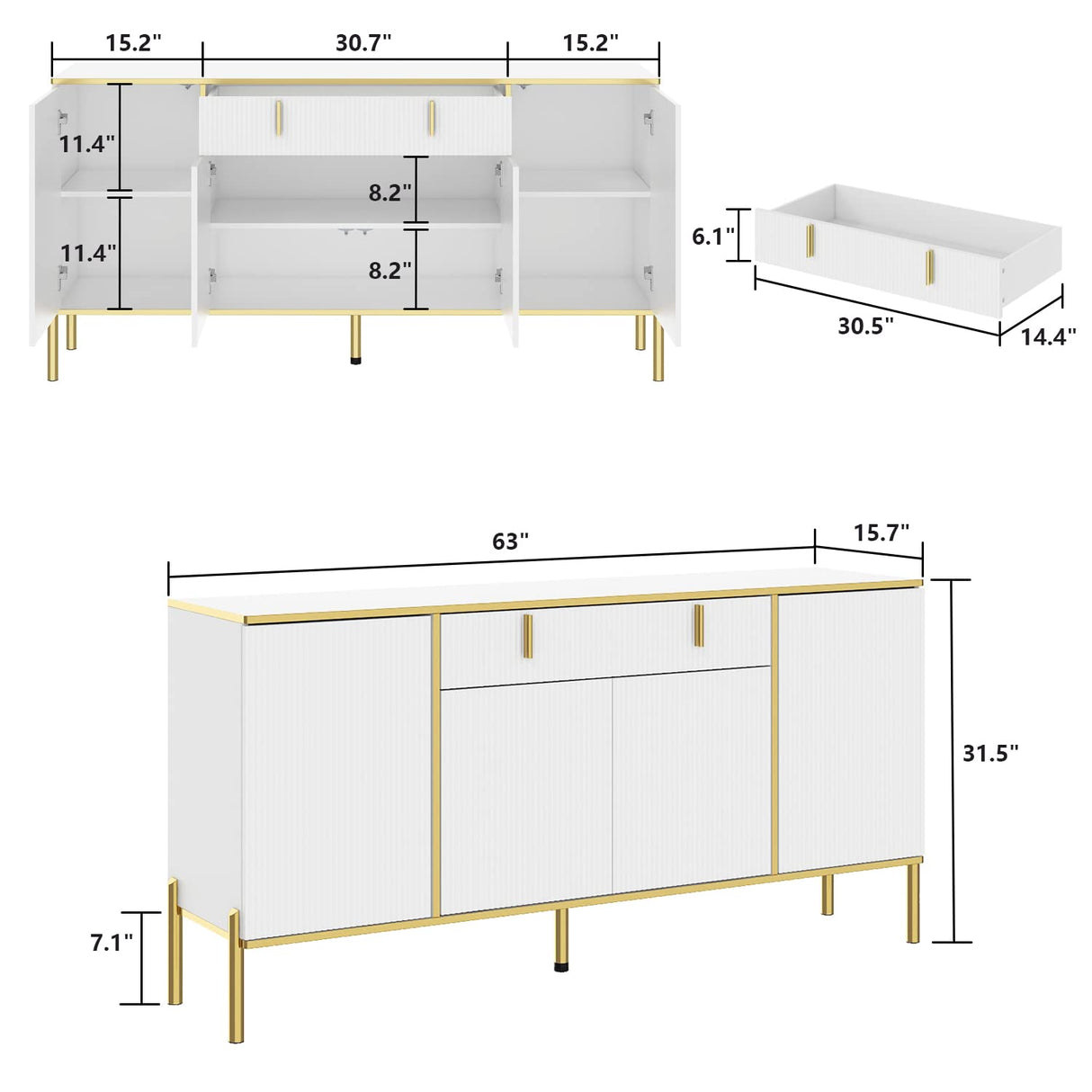 Modern 63" Long Buffet Sideboard Console Table