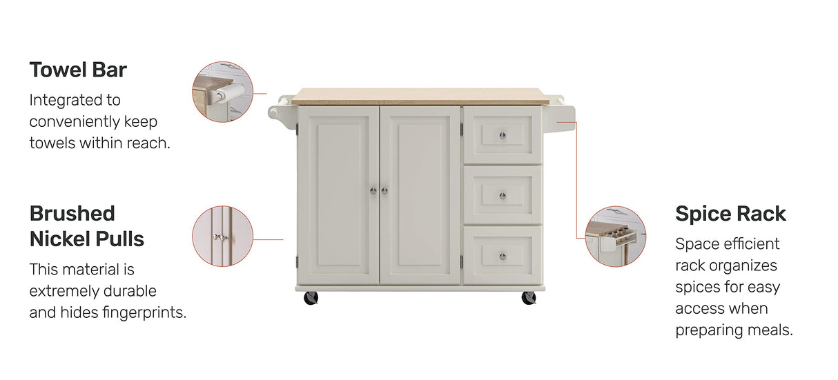 Mobile Kitchen Island Cart with Wood Drop Leaf Breakfast Bar