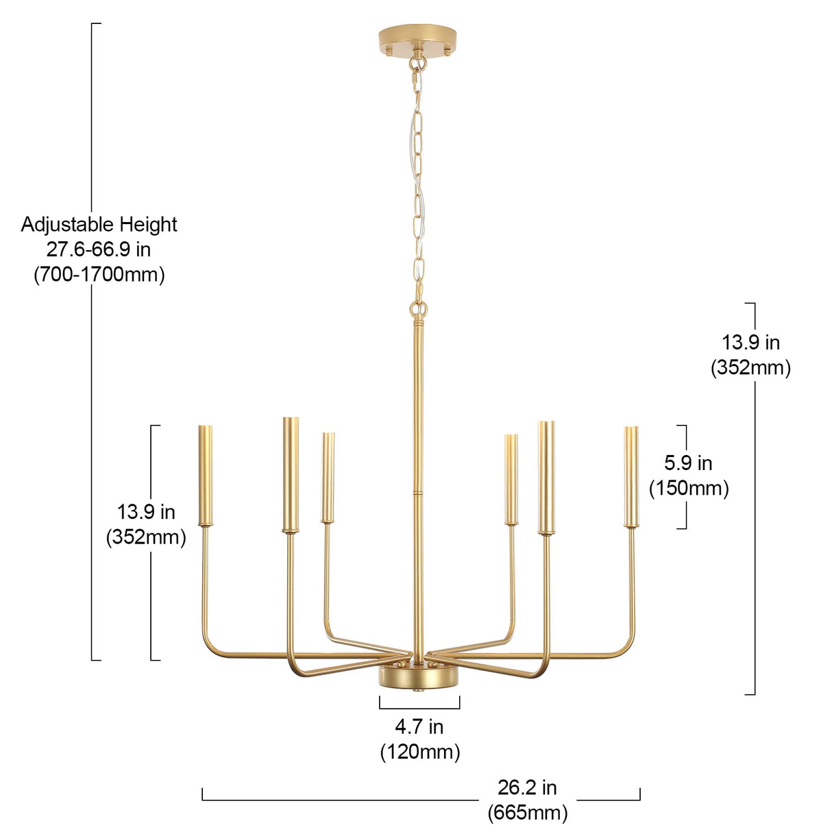 Spray Gold Chandeliers for Dining Room Modern Farmhouse Candle Chandelier 6-Light