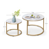 Coffee Table Nesting White Set of 2 Side Set Golden Frame Circular