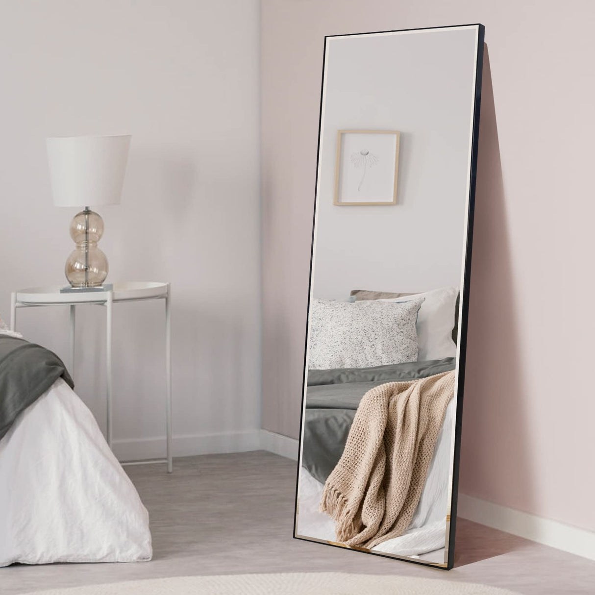 Standing Full Length Mirror 65"x20", Black Frame Floor Full Body Large Dressing Mirror