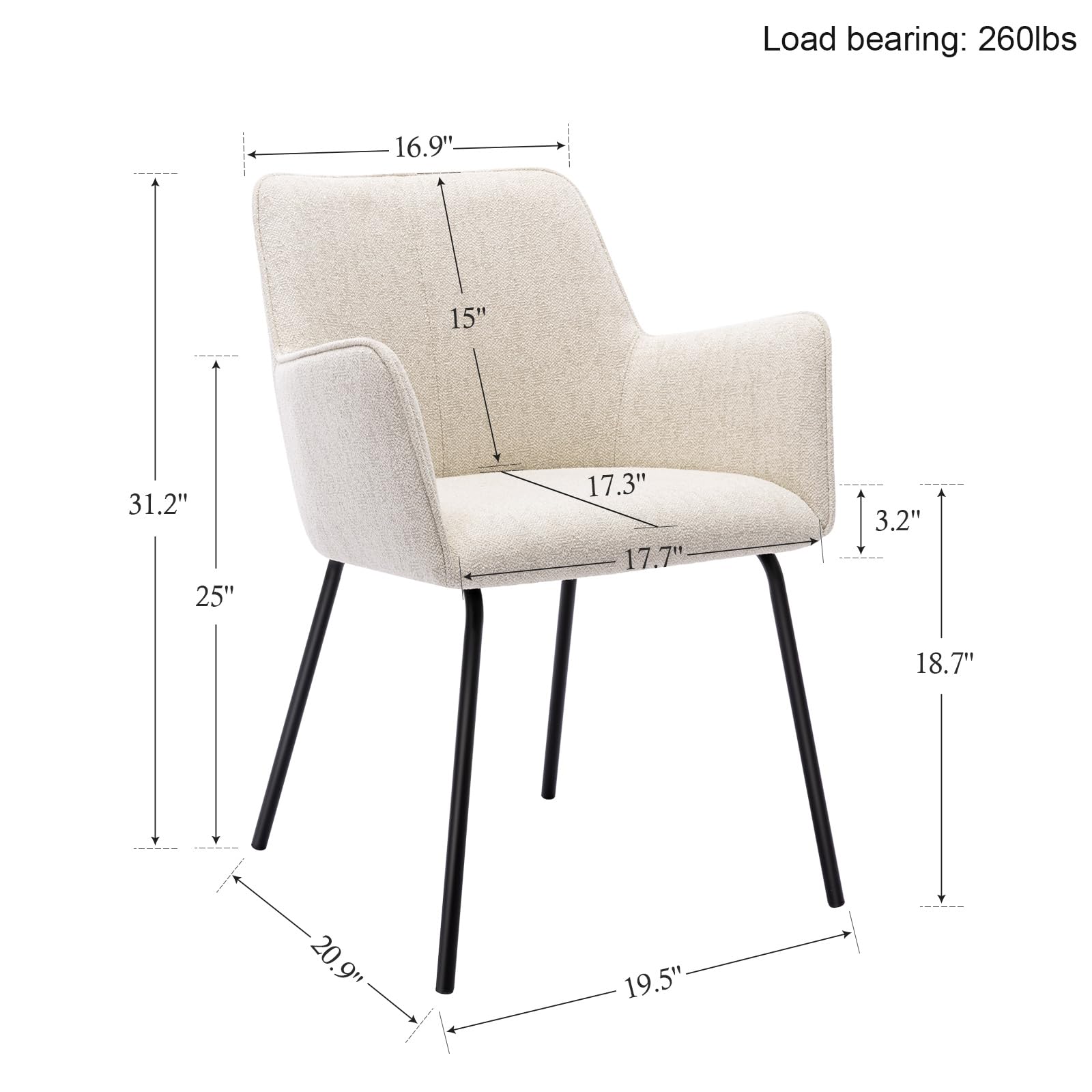 Classic Fabric Dining Chairs Set of 2, Kitchen & Dining Room Beige Chair