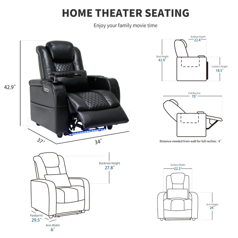 Walnew home theater recliner with padded seat and backrest hot sale