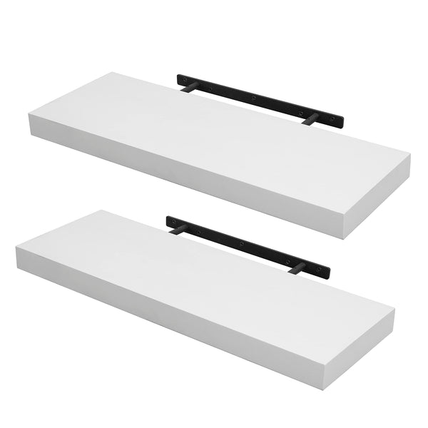 Set of 2 24" White Floating Shelves Wall Mounted for Bathroom – Rustic Farmhouse