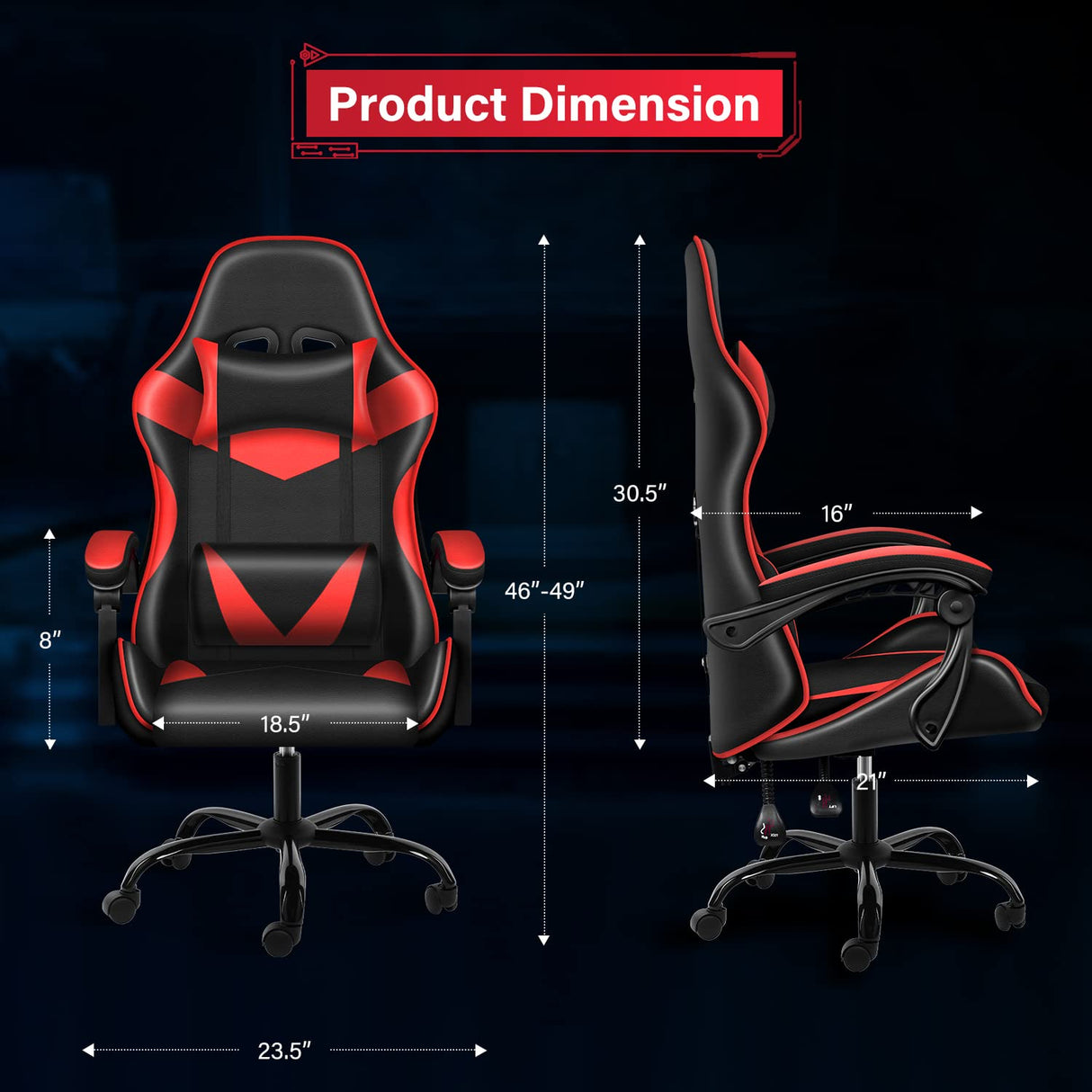 Ergonomic Backrest and Seat Height Adjustable Swivel Recliner Racing