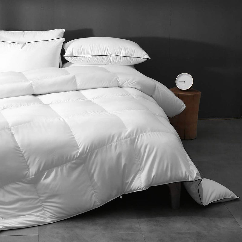 Luxurious Goose Feathers Down Comforter Queen, Ultra-Soft Pima Cotton, Fluffy