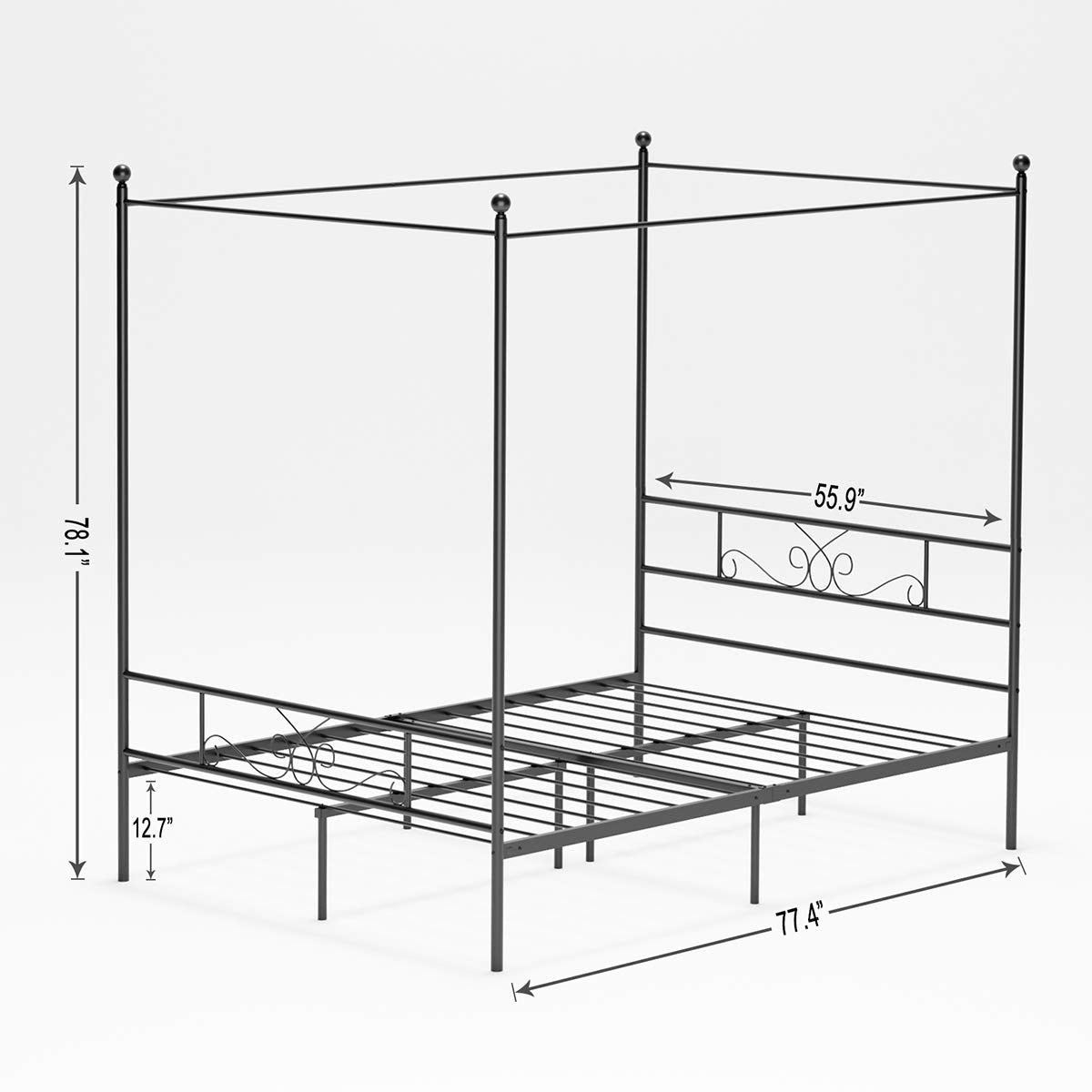 Metal Framed Canopy Four Poster Platform Bed Frame with Bed Storage Platform Bed